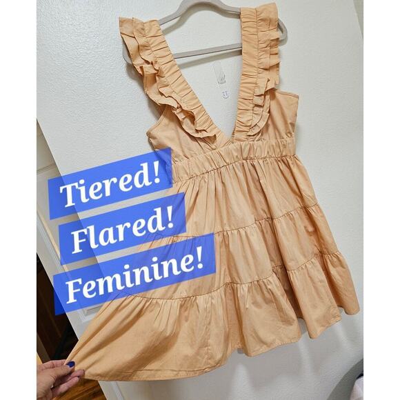 Abercrombie and Fitch Peach Mini dress. SzM. Flared. Teared. Sexy. ShortRuffled - Picture 4 of 15